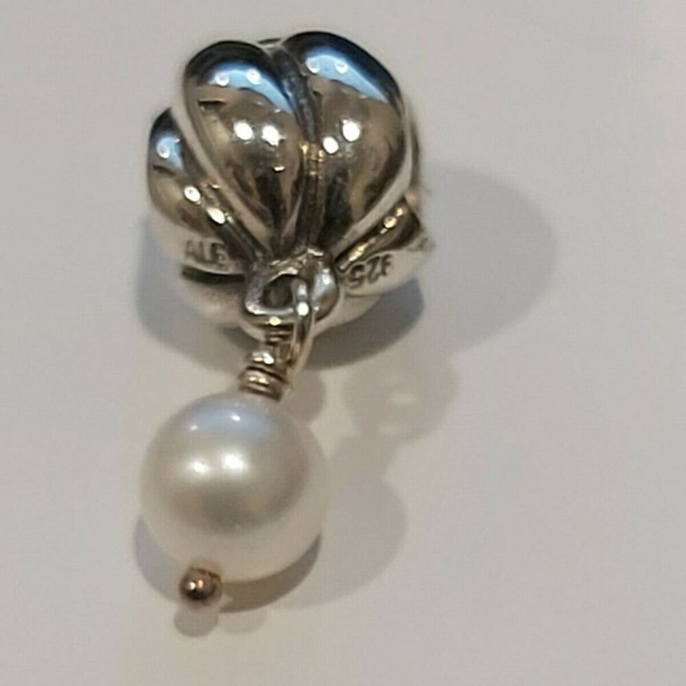 Auth PANDORA *RETIRED* & RARE SS & 14k Blooming Pearl Dangle & CZ  790402CZ